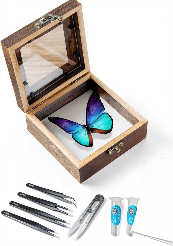 Entomology Kit LSHAI Solid Wood Butterfly Shadow Box with 20 Parts-0
