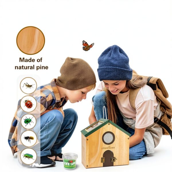 Bug Catcher for Kids & Kids Explorer Kit, Outdoor Toys with Portable Wooden Bug House, Butterfly Net, Magnifying Glass, 10 Insect ID Cards for Toddler 3-8 Year Old Outdoor Explore Toy Gift-1