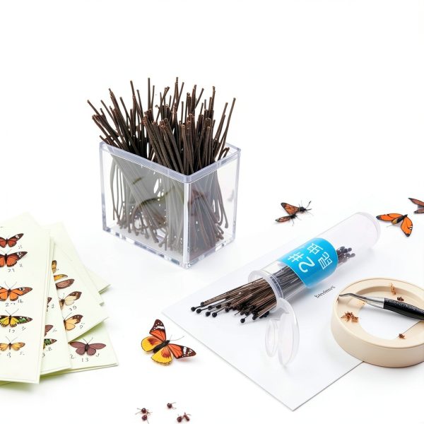 100 Pcs Insect Pins Specimen Pins Stainless Steel with Plastic Box Resin for Head for Entomology Dissection for Butte, Science Education, Insect Pins-0